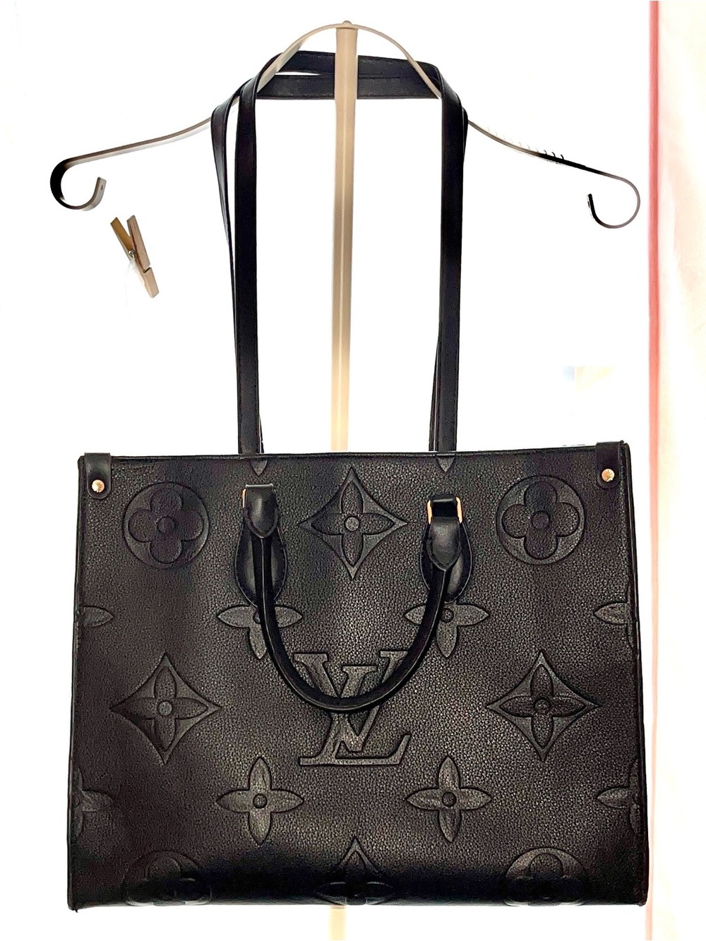 Black Embossed Monogram Logo Carryall Tote Bag - Picture 3 of 12